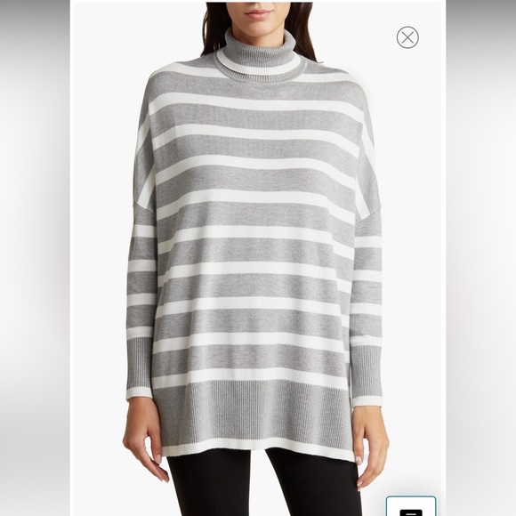 Adrianna Papell Striped Turtleneck Sweater in Ivory and...
